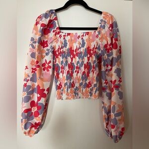 SHEIN Multicolor Floral Smocked Blouse